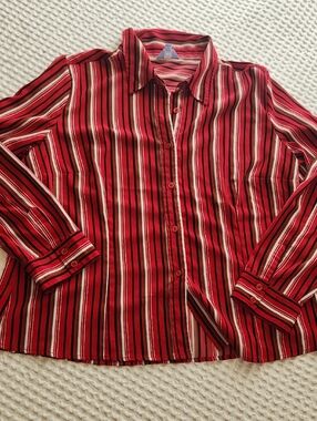 Denver Hayes Red and Black Striped Button Down Shirt Sz 2XL